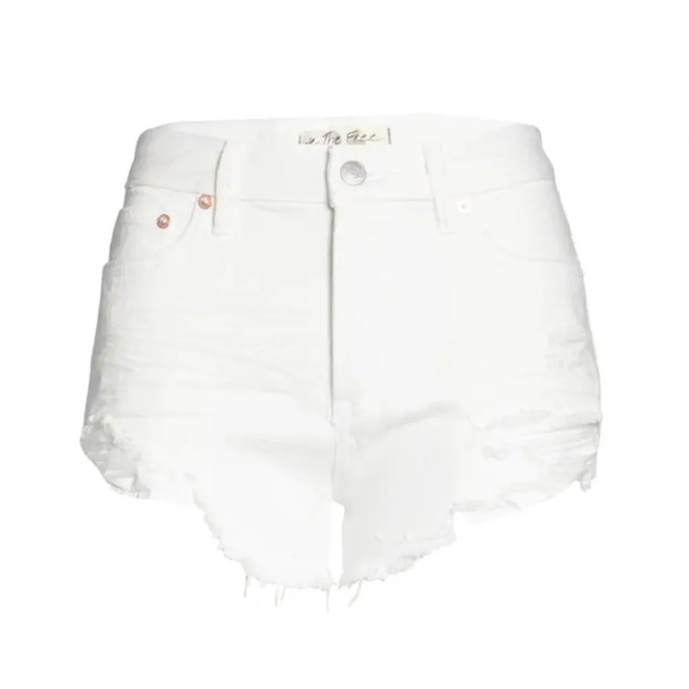 Free People Loving Good Vibrations Cutoff White Denim Shorts NWT